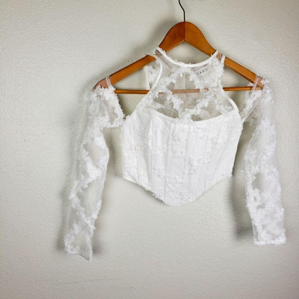 Women's SABO Corset Floral White Sheer Lace Women's Top Size XS - Picture 9 of 10